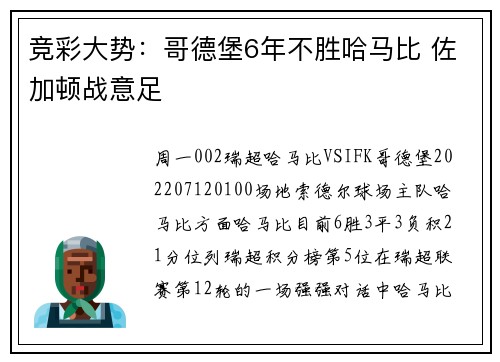 竞彩大势：哥德堡6年不胜哈马比 佐加顿战意足