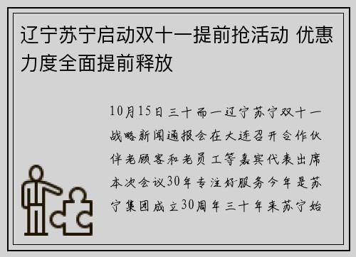 辽宁苏宁启动双十一提前抢活动 优惠力度全面提前释放